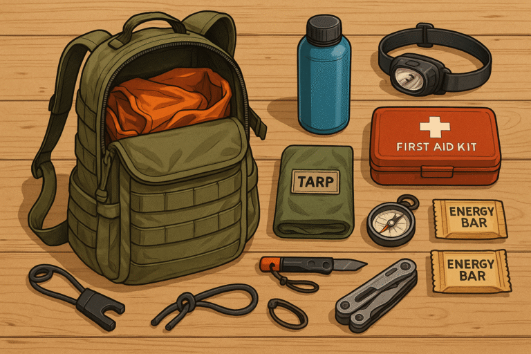 “Emergency gear packed in a 72-hour survival kit”