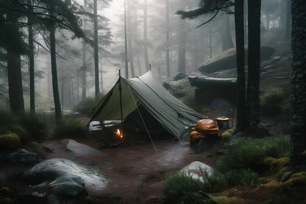 Wilderness survival shelter built from logs and branches in a forest clearing, symbolizing primitive bushcraft skills and forgotten survival techniques.